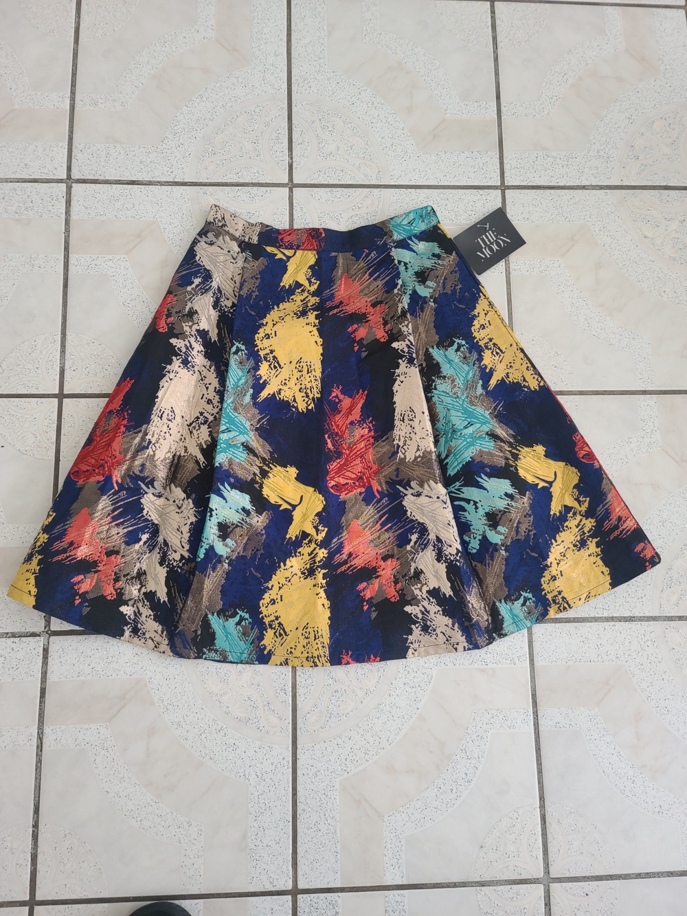 Navy Multi Brushstroke Circle Skirt